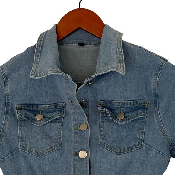 Short Sleeve Light Wash/Rinse Denim Button Down Mini Shirt Dress Belt Loops S - Picture 3 of 13